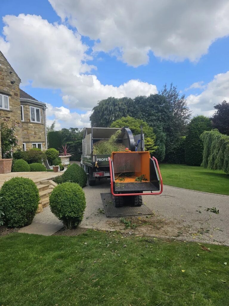 Tree surgeons in Cookridge, Leeds ending their job by clearing the site